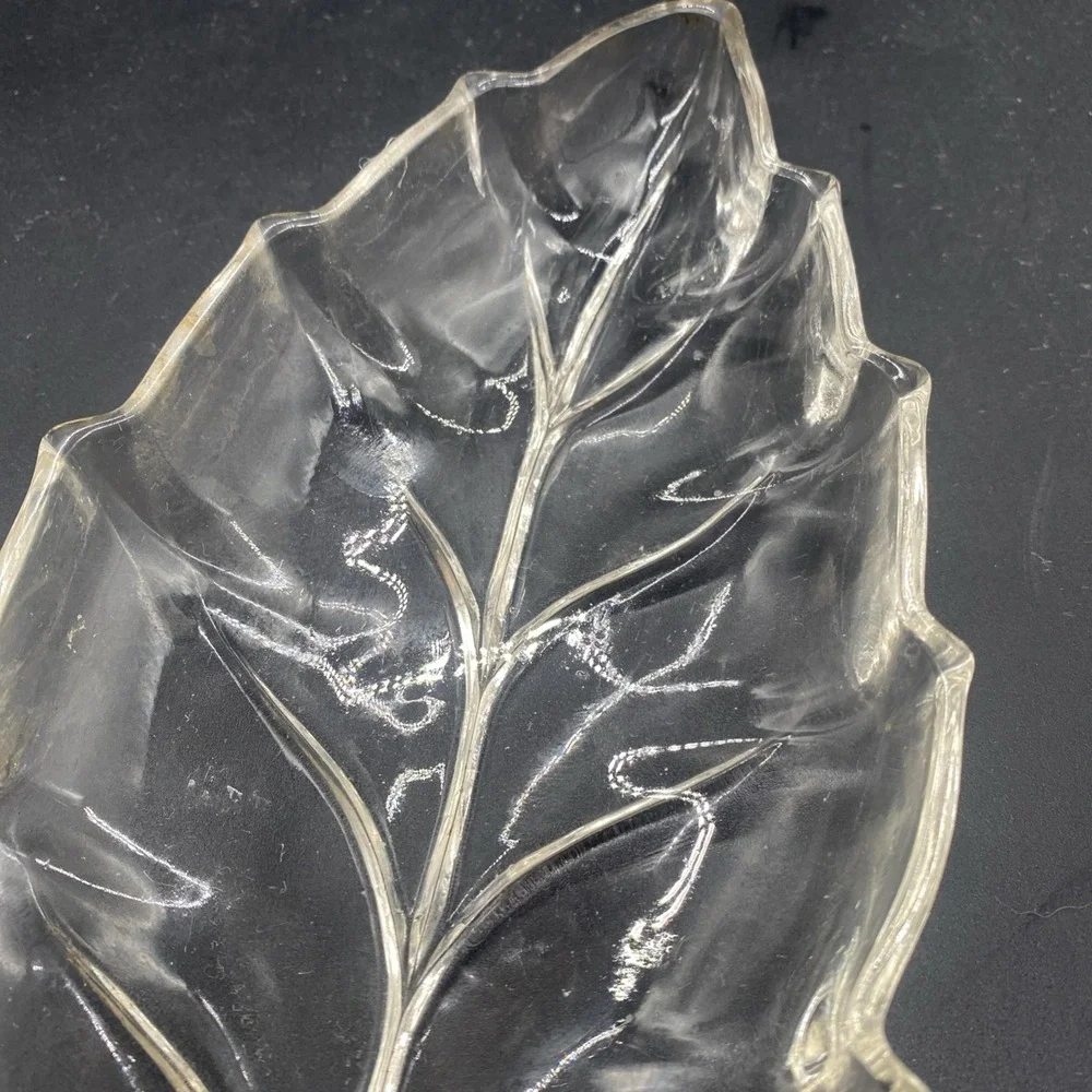 VTG Lot 2 Hazel Atlas Leaf Shaped Relish Dish Nut Candy Clear Glass